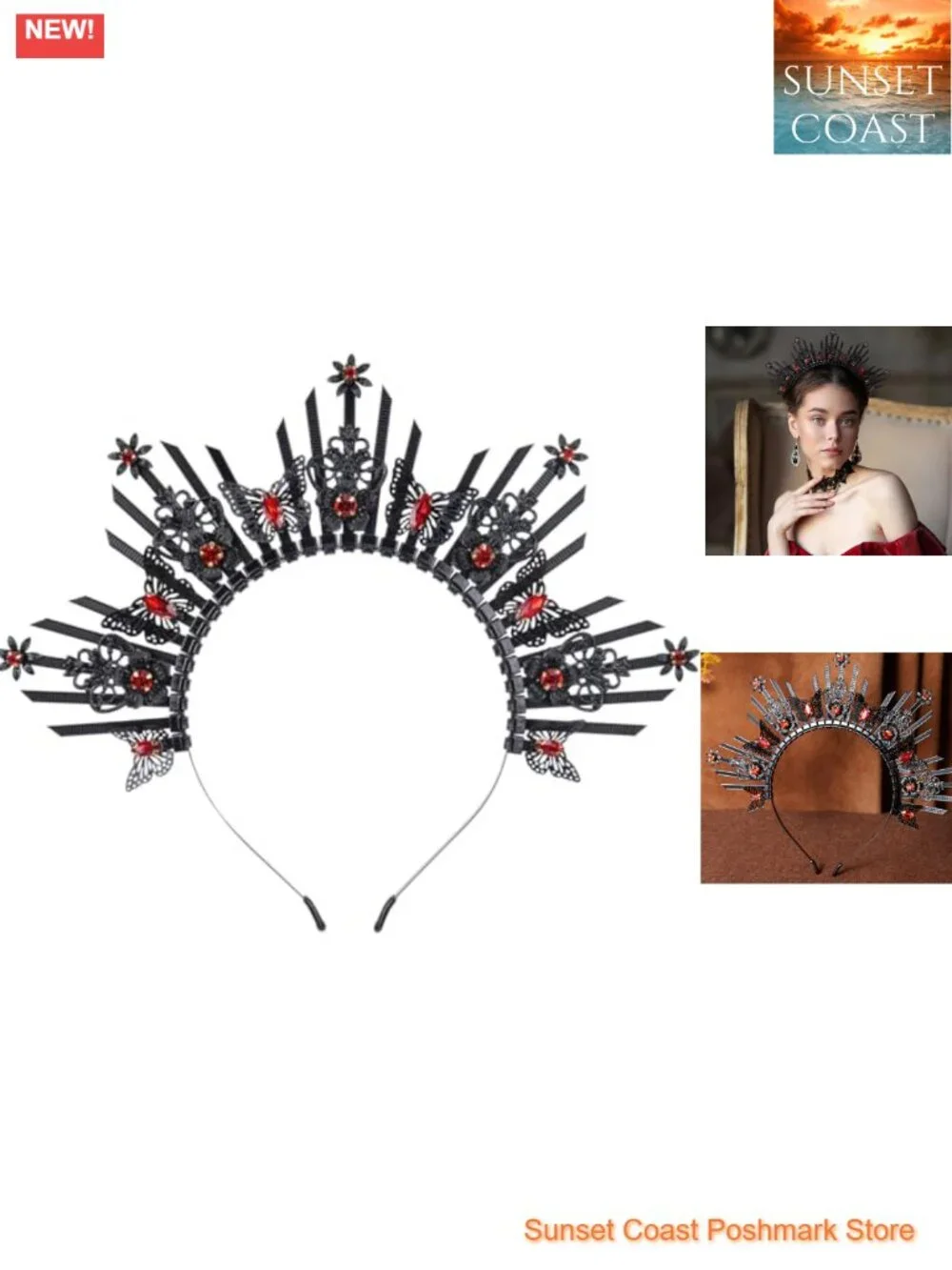 Black Butterfly Halo Crown Sunburst Spiked Virgin Mary Headband Costume